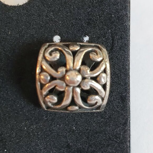 Vintage Modern Sterling Silver Stud Earring Square Cut Silver Tone - Picture 3 of 6